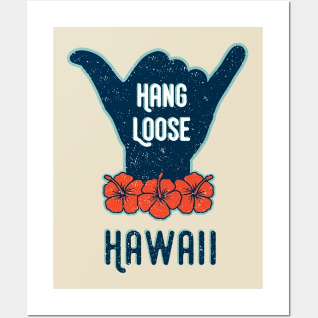 Hang Loose Hawaii Shaka Tropical Distressed Wall Art by AnnaBanana